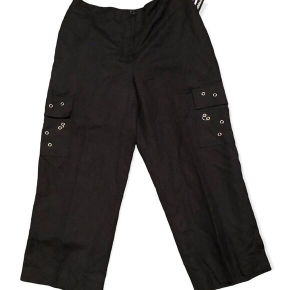 Larry Levine black cropped Linen pants size 10P - Picture 1 of 9